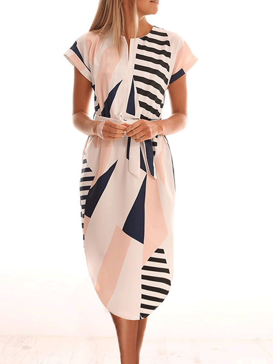 Weißes V-Ausschnitt Printkleid - Alina