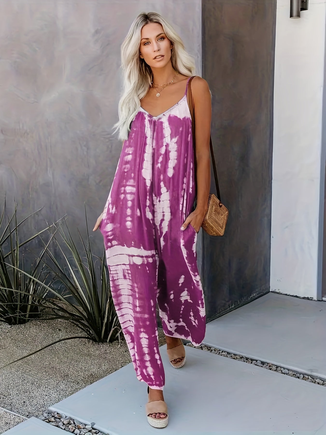 Blauer Tie-Dye Boho Jumpsuit - Leonie