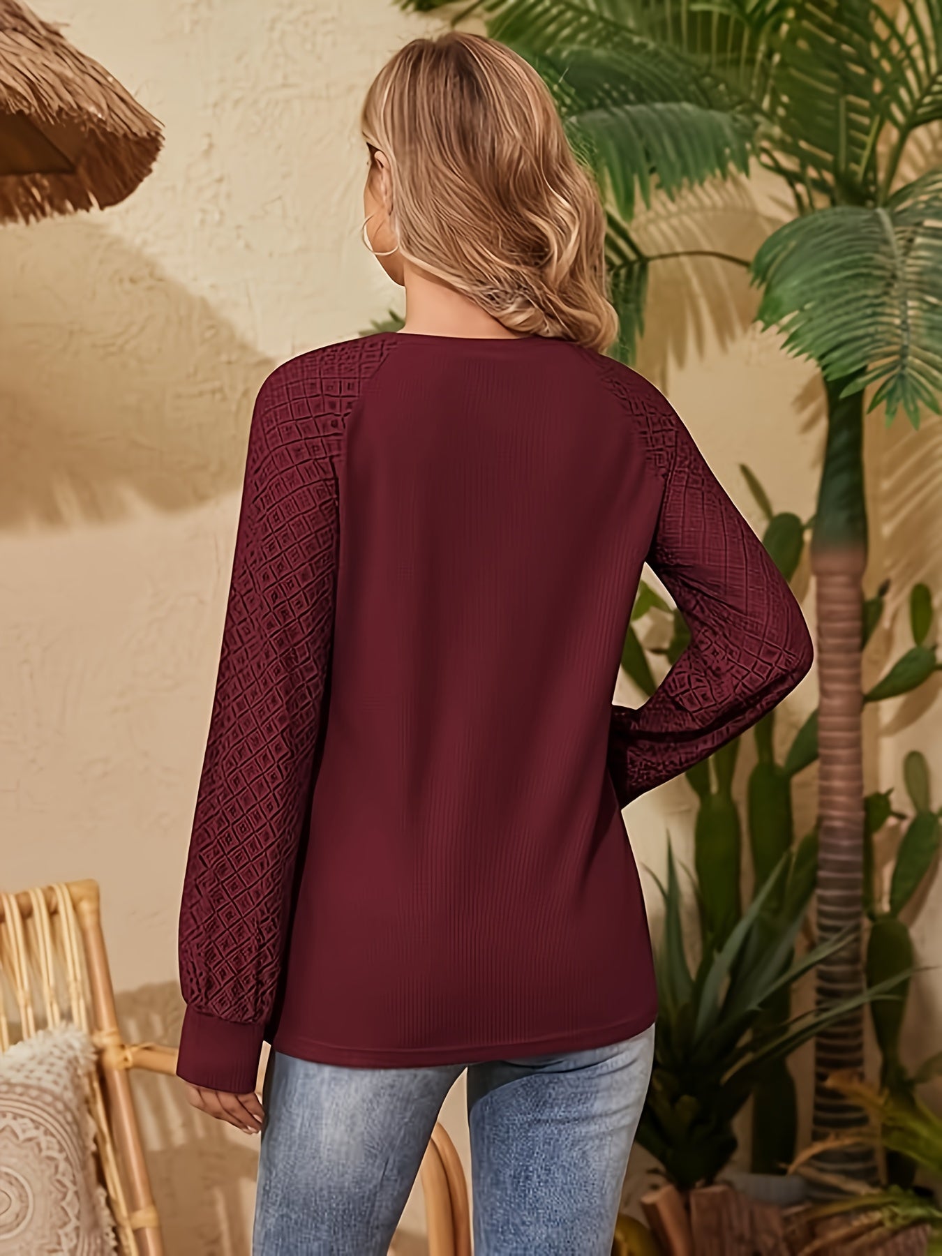 Dunkelblaues Waffelstrick-Shirt mit Spitze – Sophie