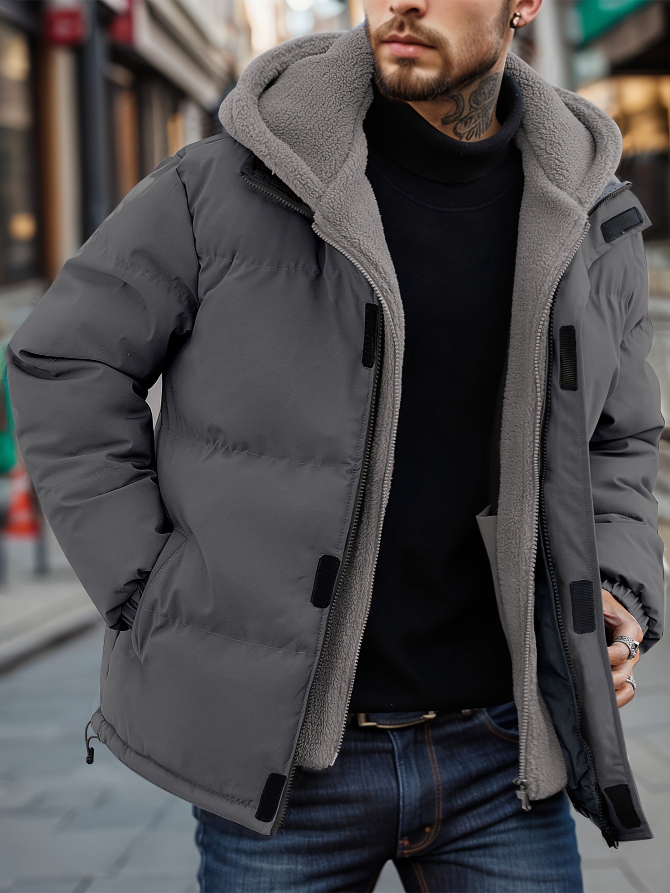 Schwarze Fleece-Kapuzenjacke – Ben
