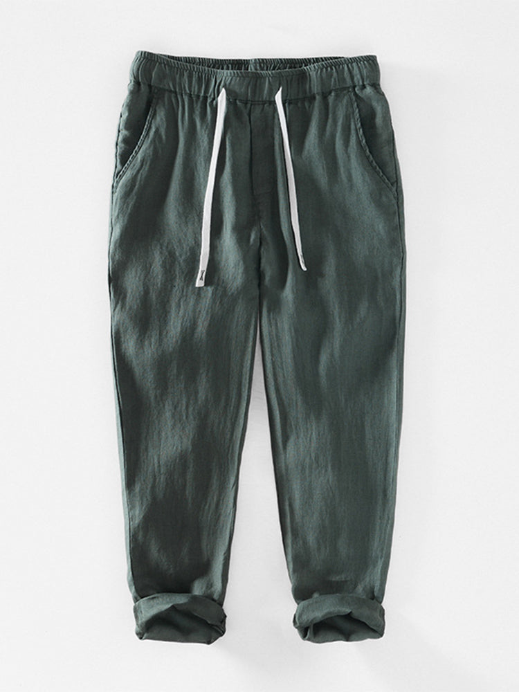 Khaki Leinenhose mit Kordelzug - Noah