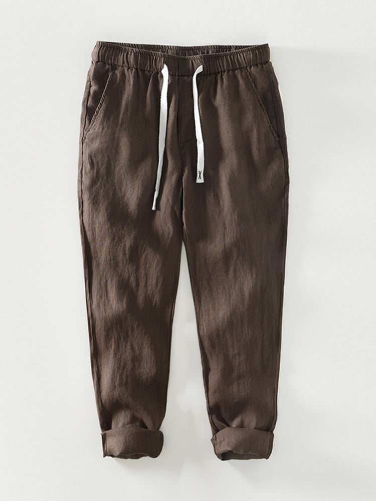Khaki Leinenhose mit Kordelzug - Noah