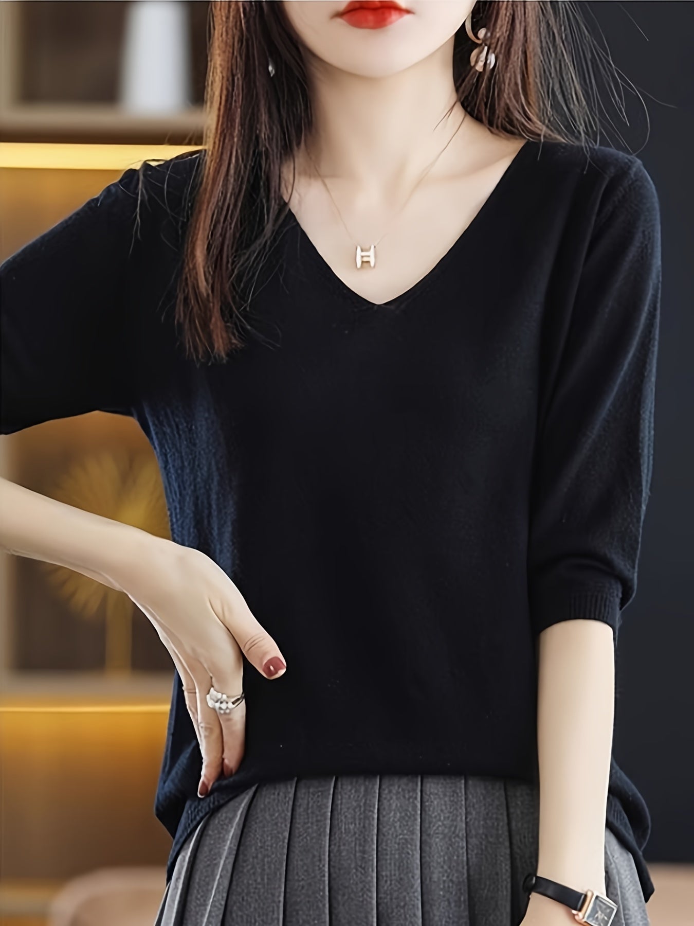 Roter V-Ausschnitt Strickpullover - Emma