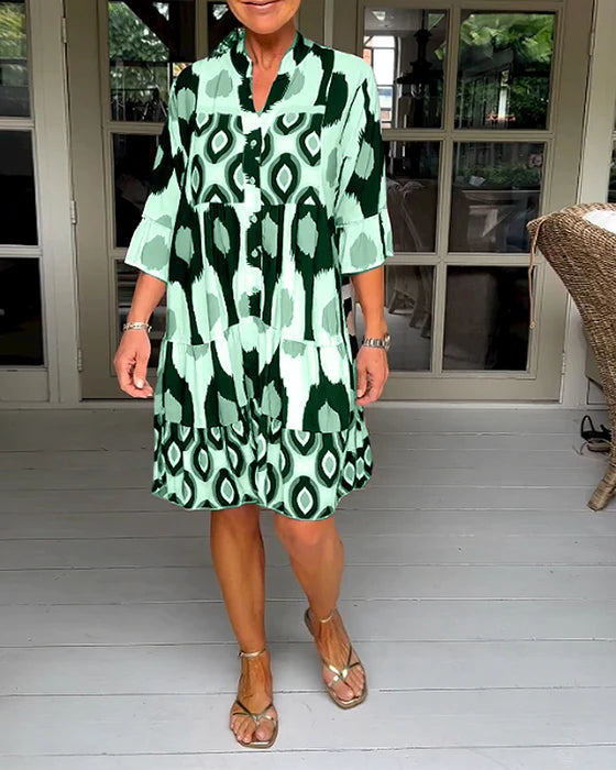 Braunes Plissee Kleid mit Punkten - Julia