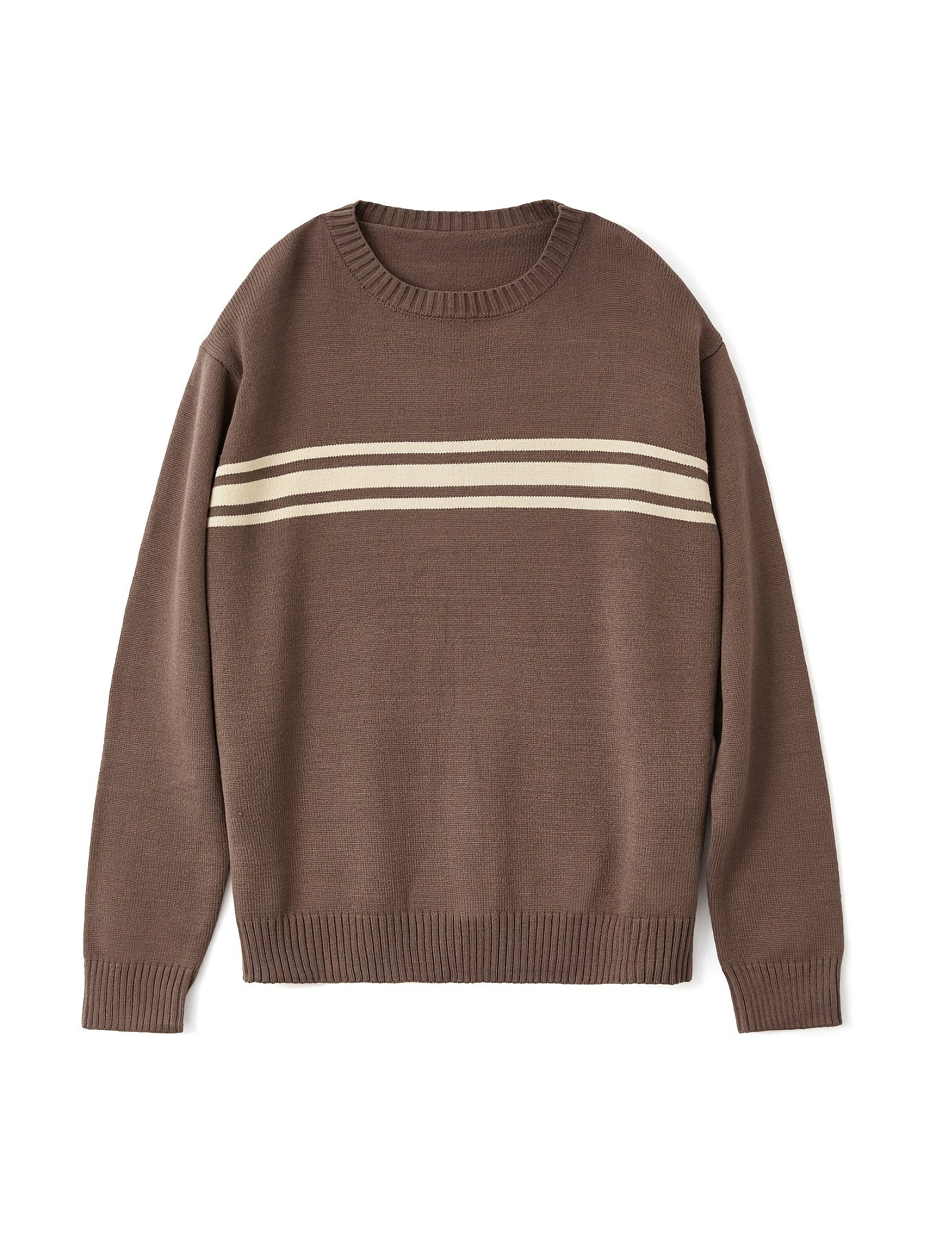Dunkelbrauner Gestreifter Pullover mit Rundhalsausschnitt - Tess