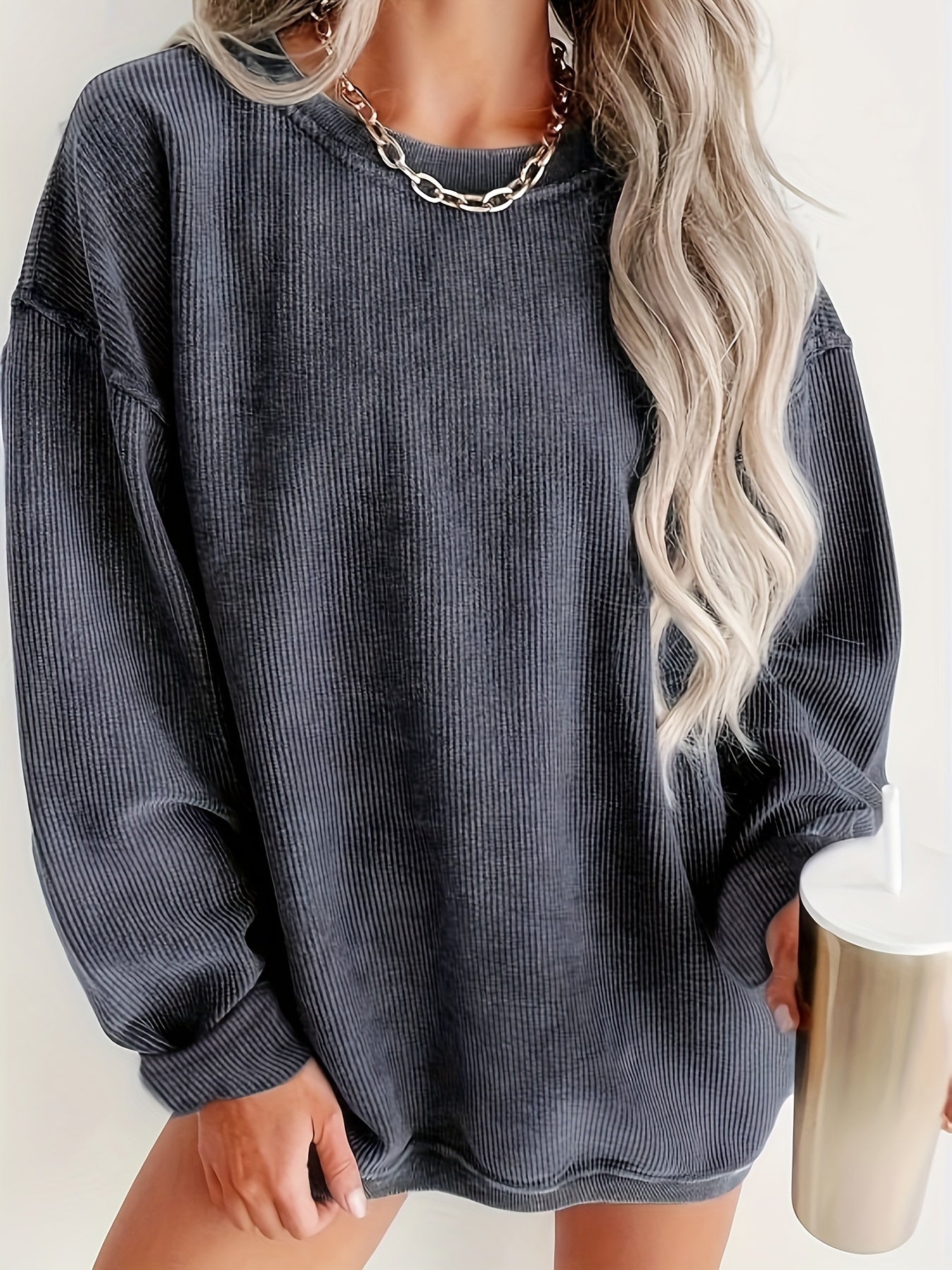 Dunkelgrauer Gerippter Pullover – Emma