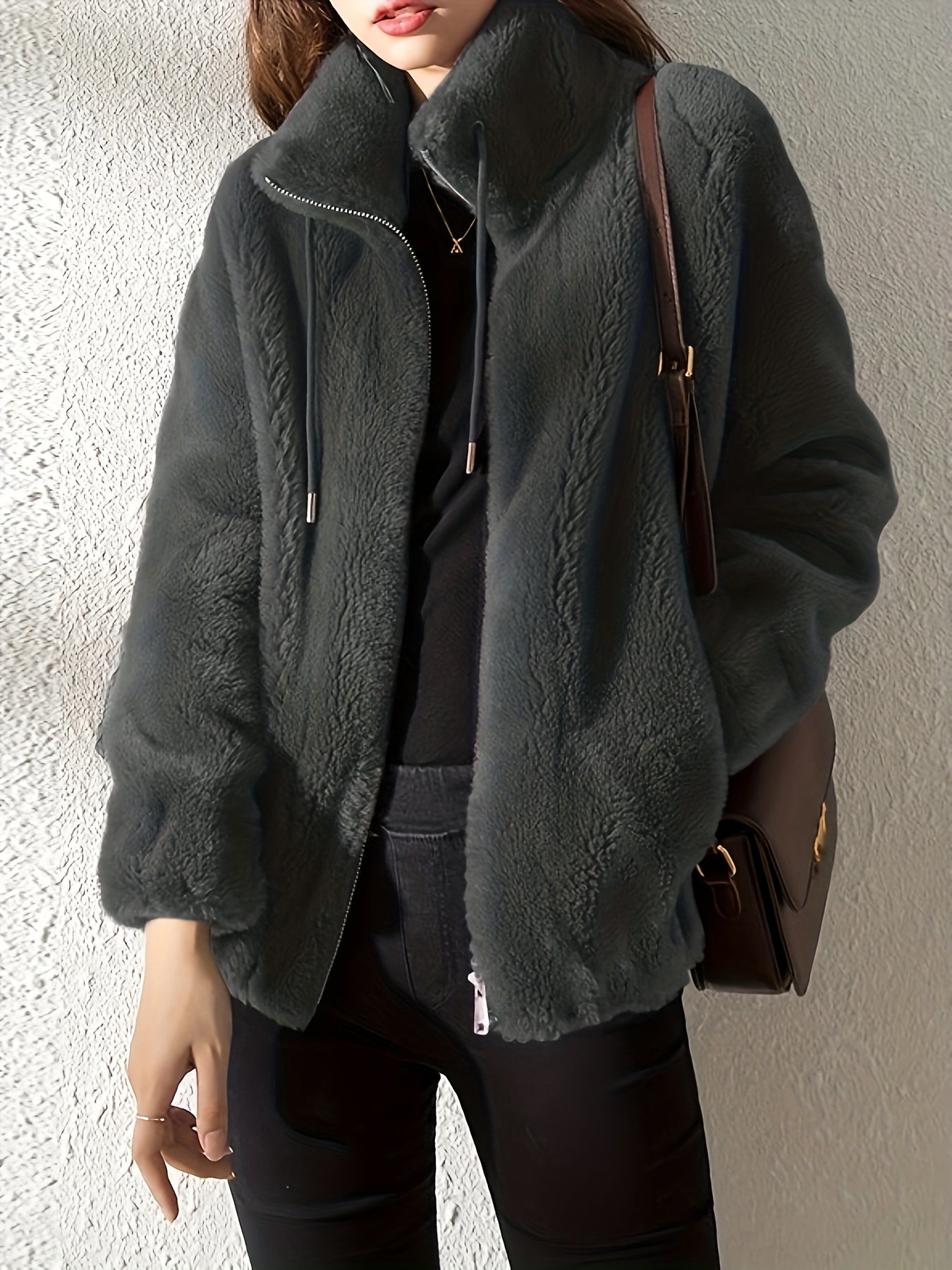 Teddyweste mit Reißverschluss Khaki - Lina