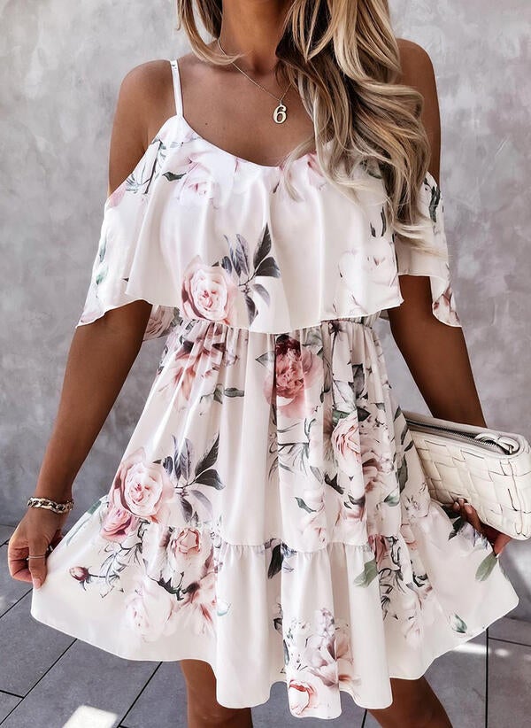 Weißes Florales A-Linien Kleid - Mia