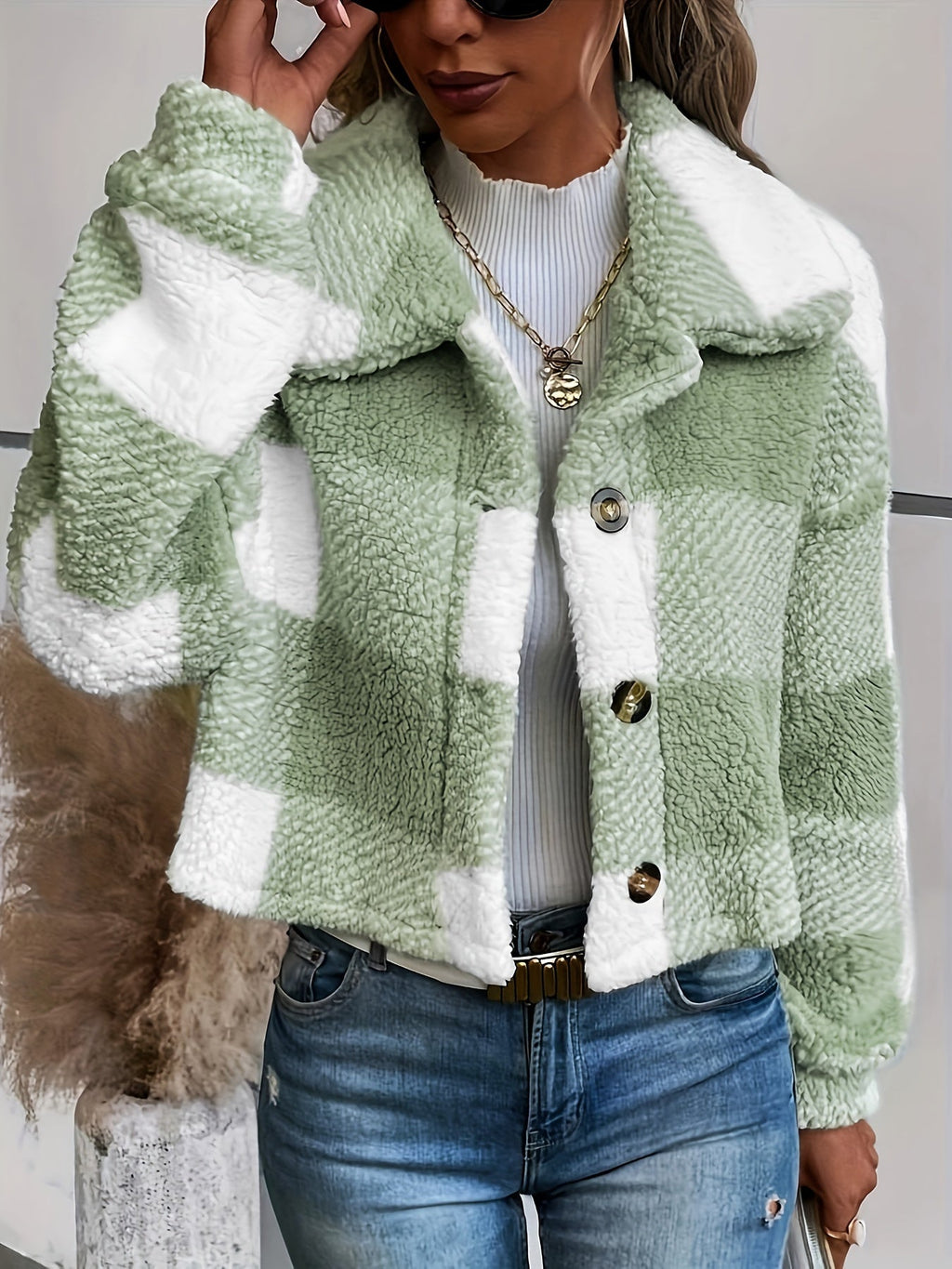 Trendiger Karierter Teddy-Mantel - Esmée