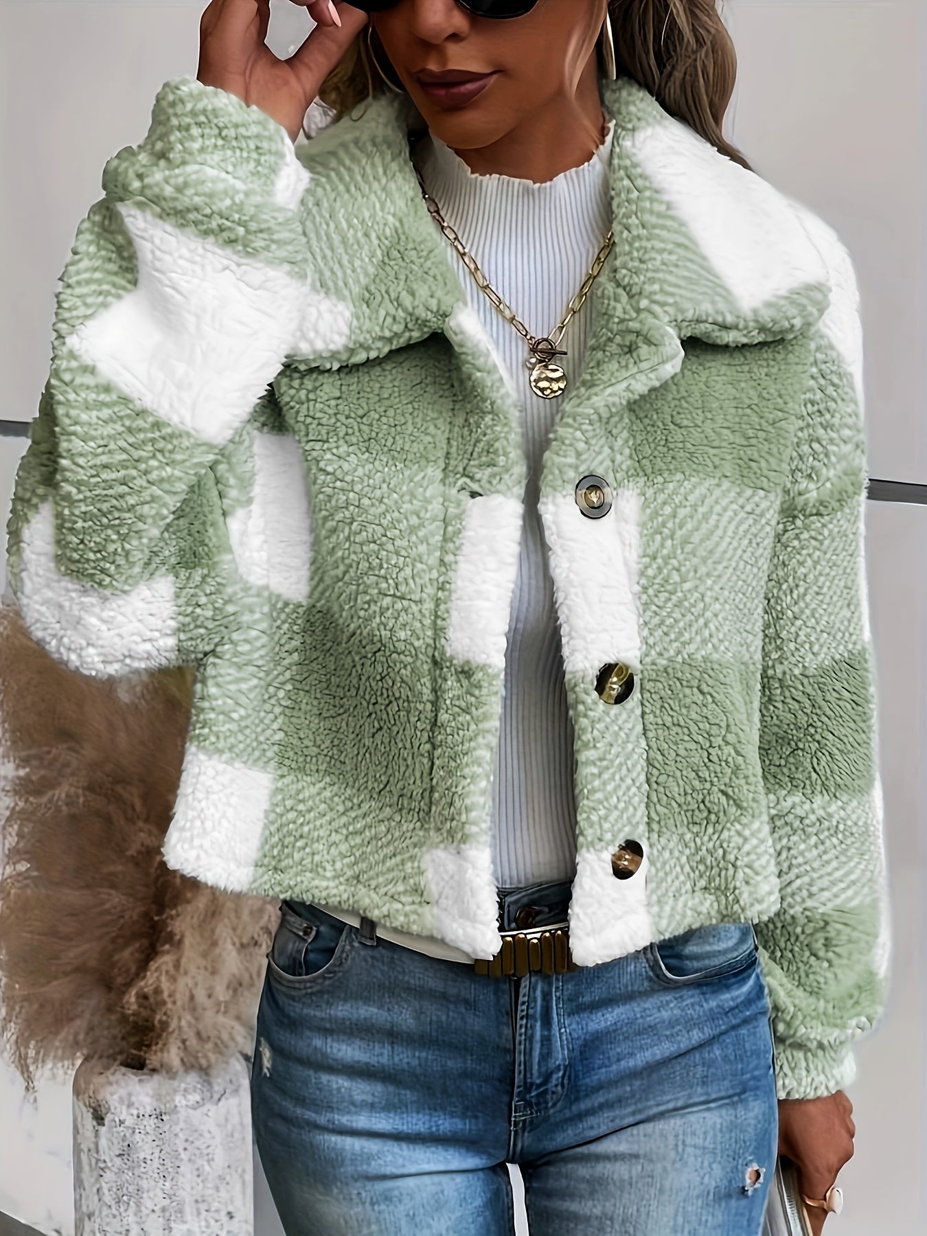 Trendiger Karierter Teddy-Mantel - Esmée