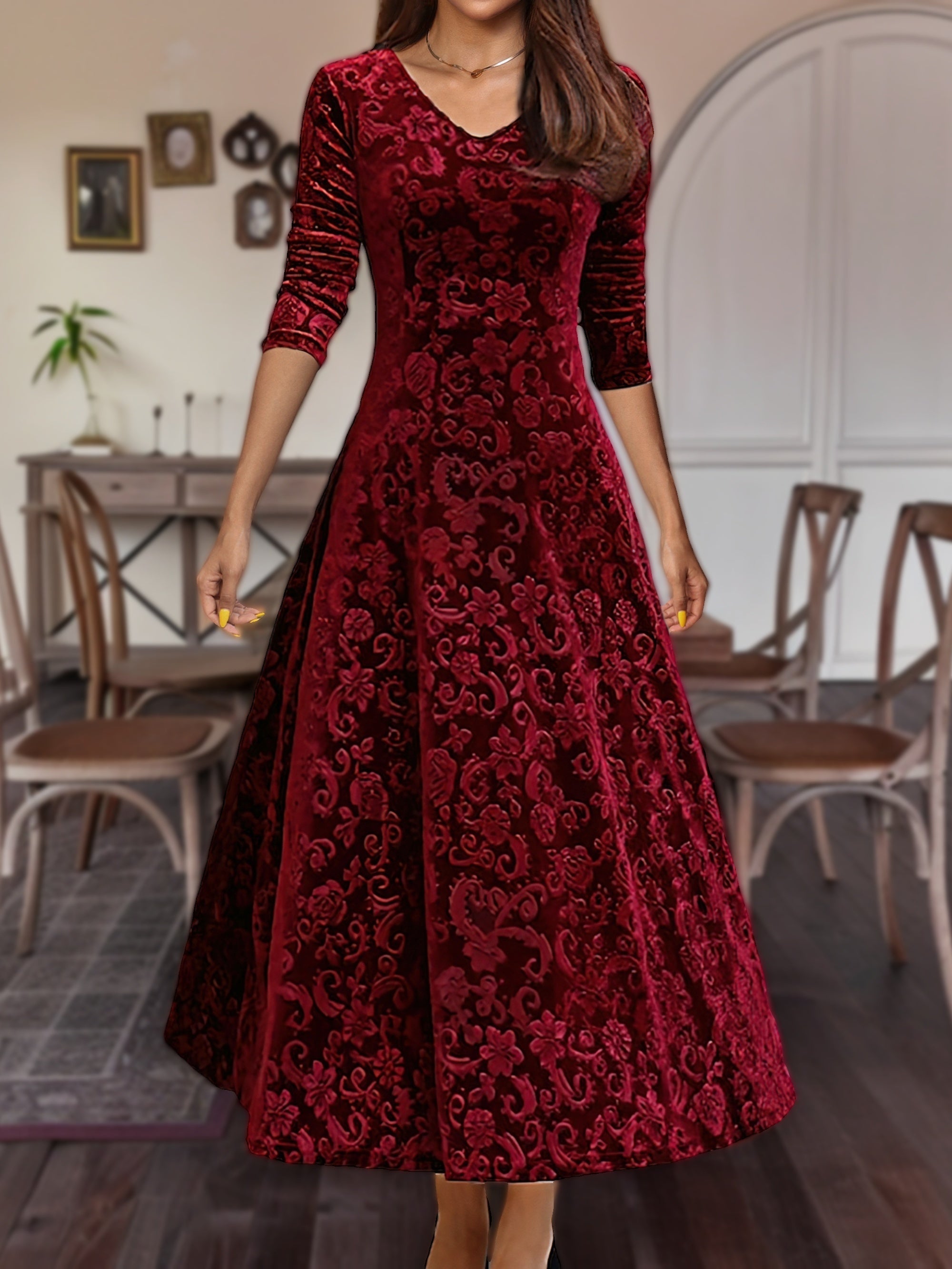 Dunkelrotes Elegantes Flared Kleid - Sophie