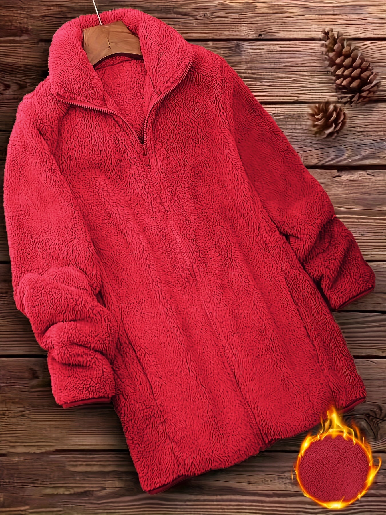 Khaki Teddy Mantel mit Reißverschluss - Lisa