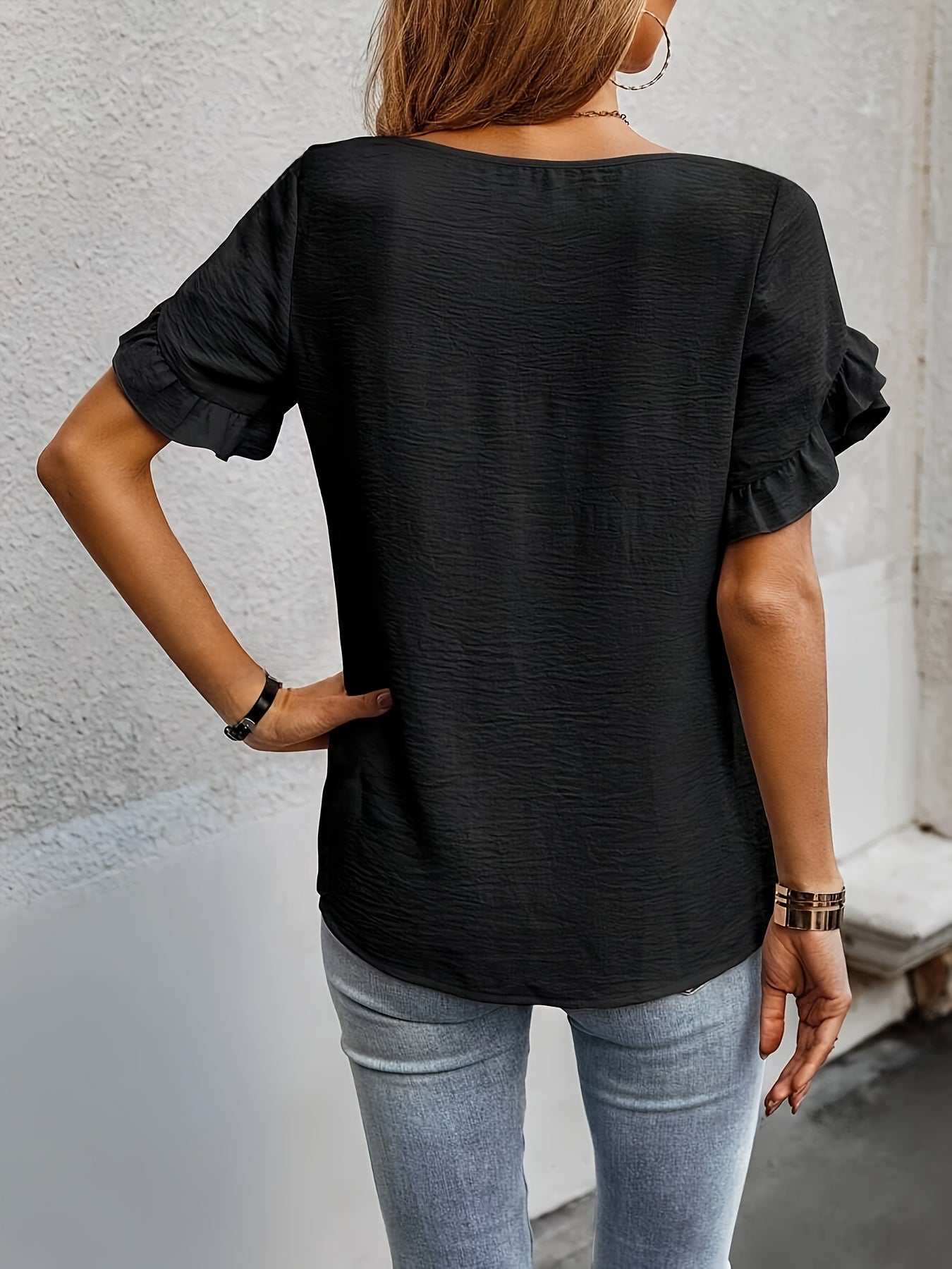 Rote Bluse mit Blütenblätter-Ärmeln - Clara