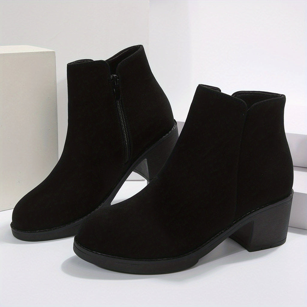 Schwarze Stiefeletten mit Blockabsatz und Reißverschluss - Mila