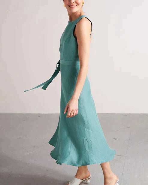 Jenelle - Grau-Grünes Sommerkleid mit Offenem Rücken