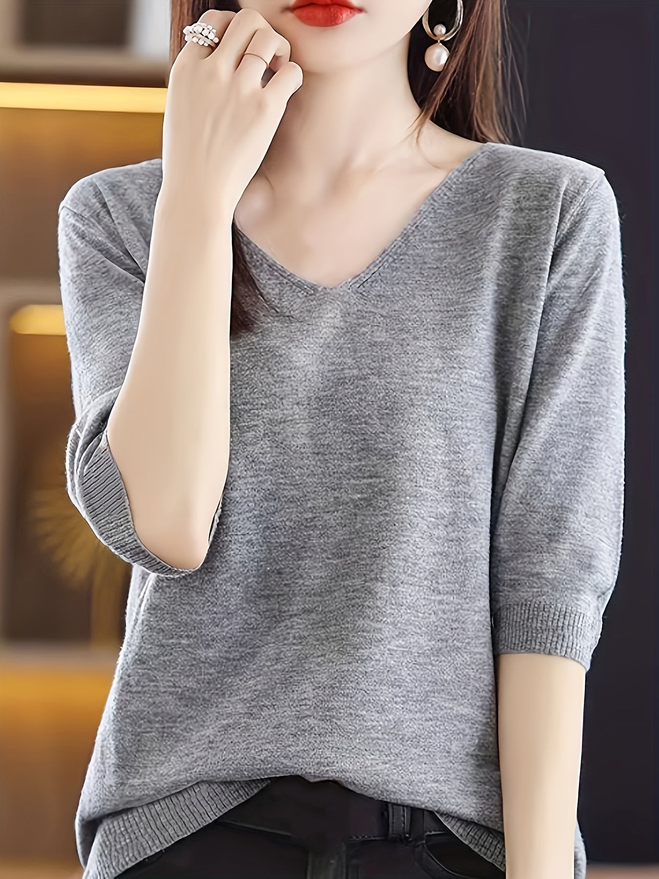 Roter V-Ausschnitt Strickpullover - Emma