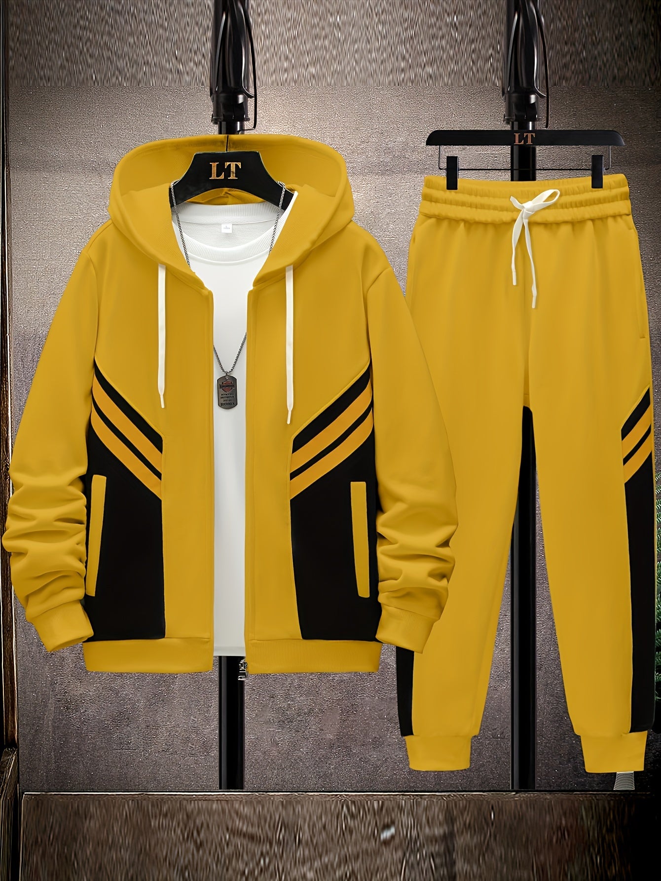 Schwarz Gestreiftes Hoodie & Jogginghose Set - Tom