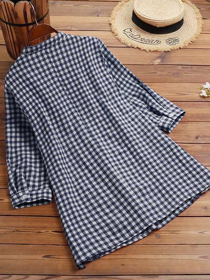 Chique Damen Karo 3/4 Ärmel Bluse