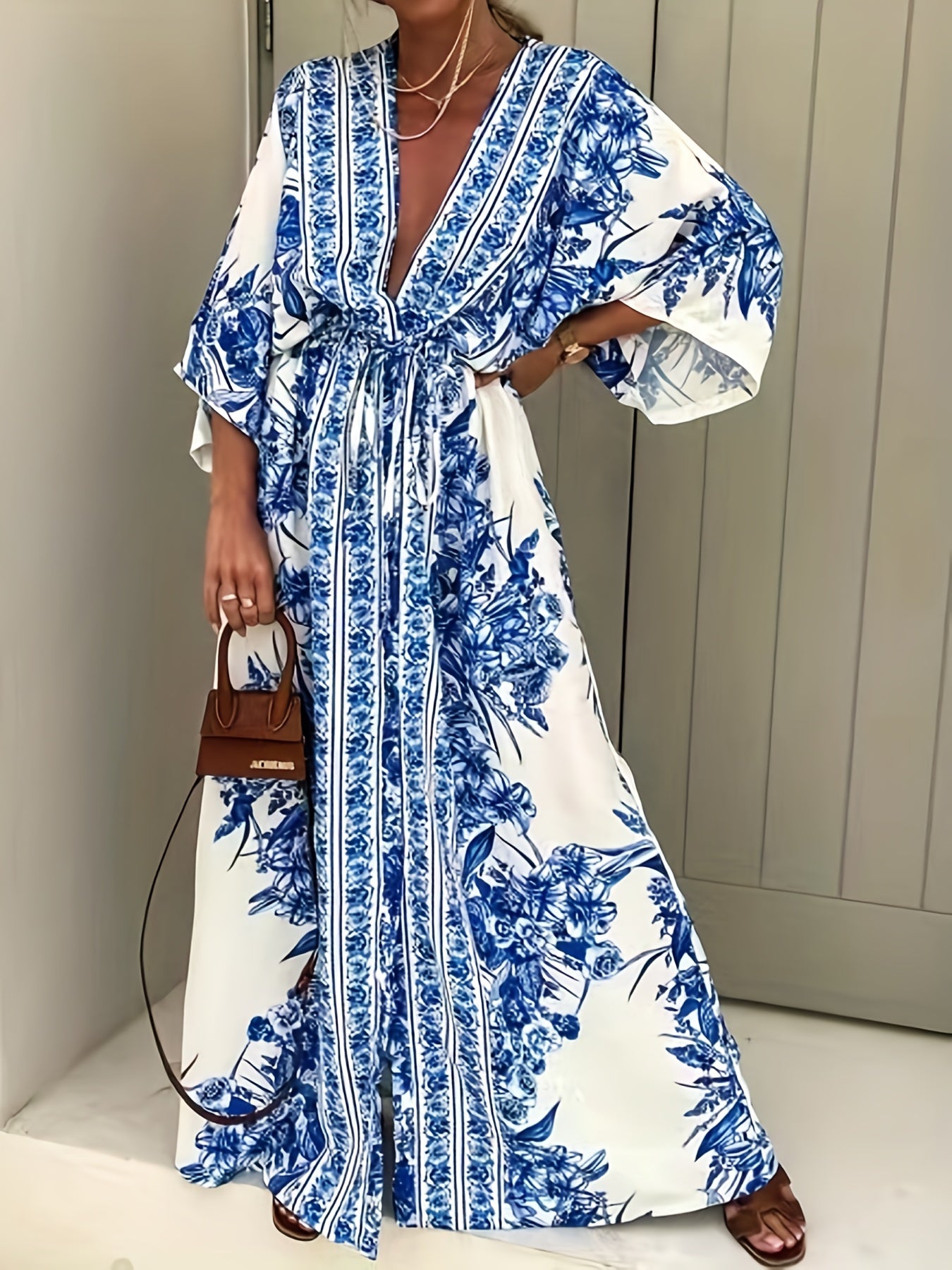 Blaues Blumenprint Kleid - Sophie