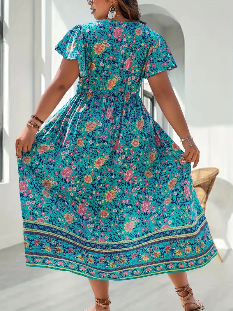 Blaues Florales Schlitzkleid - Sophie