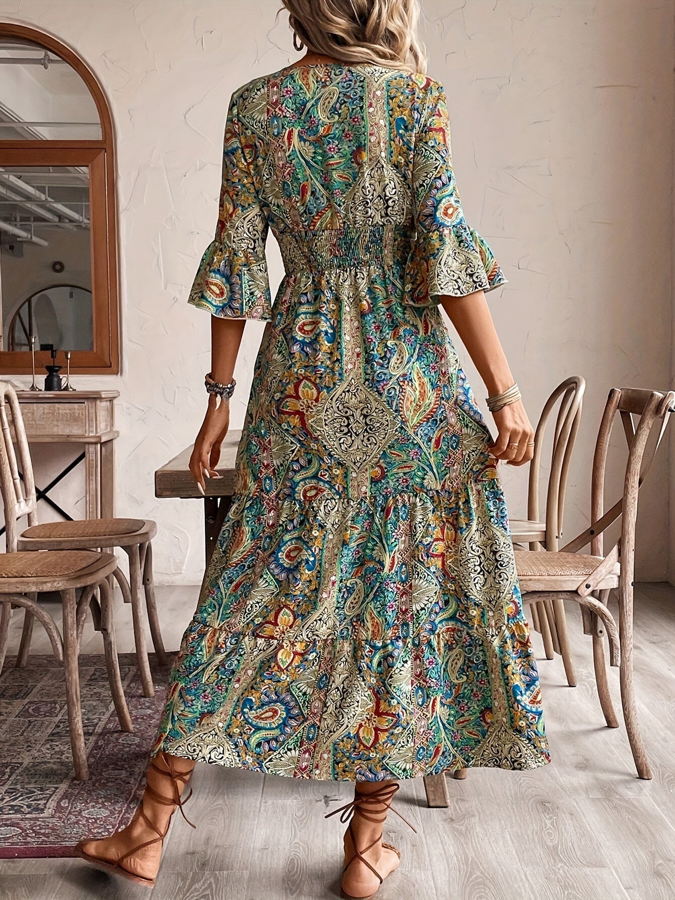 Grüne Paisley V-Ausschnitt-Kleid - Jade