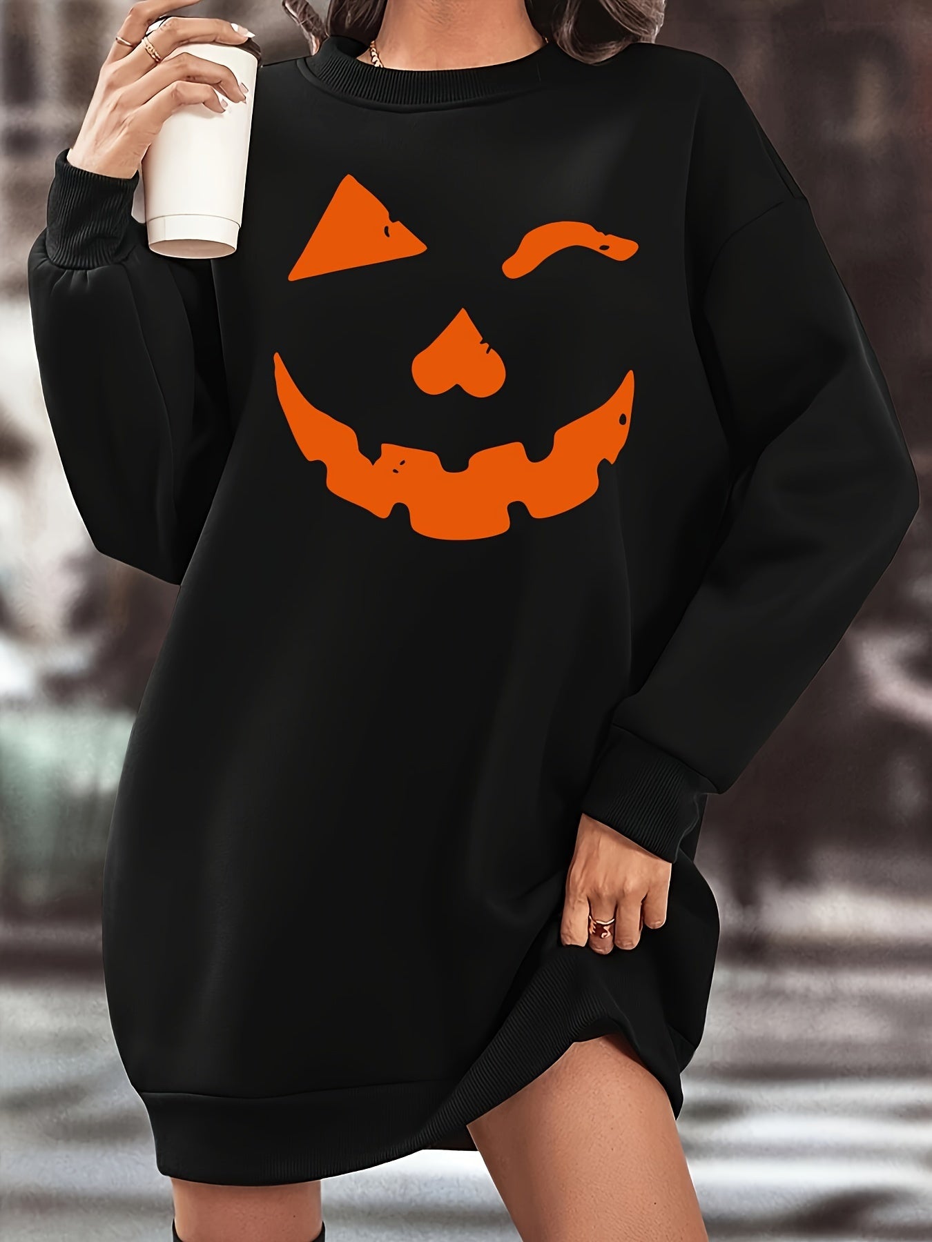 Schwarzes Halloween-Smile-Sweaterkleid - Lisa