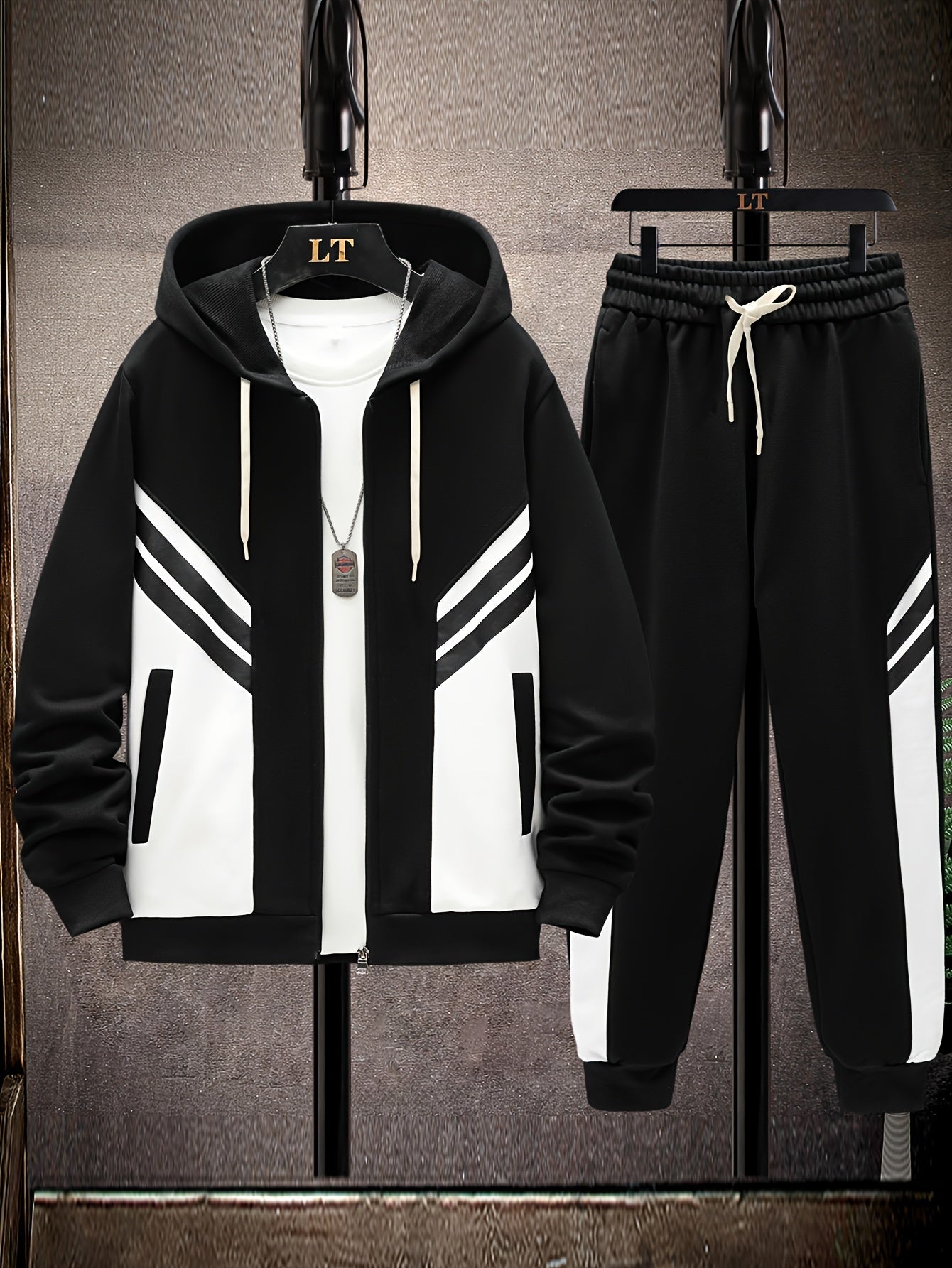 Schwarz Gestreiftes Hoodie & Jogginghose Set - Tom