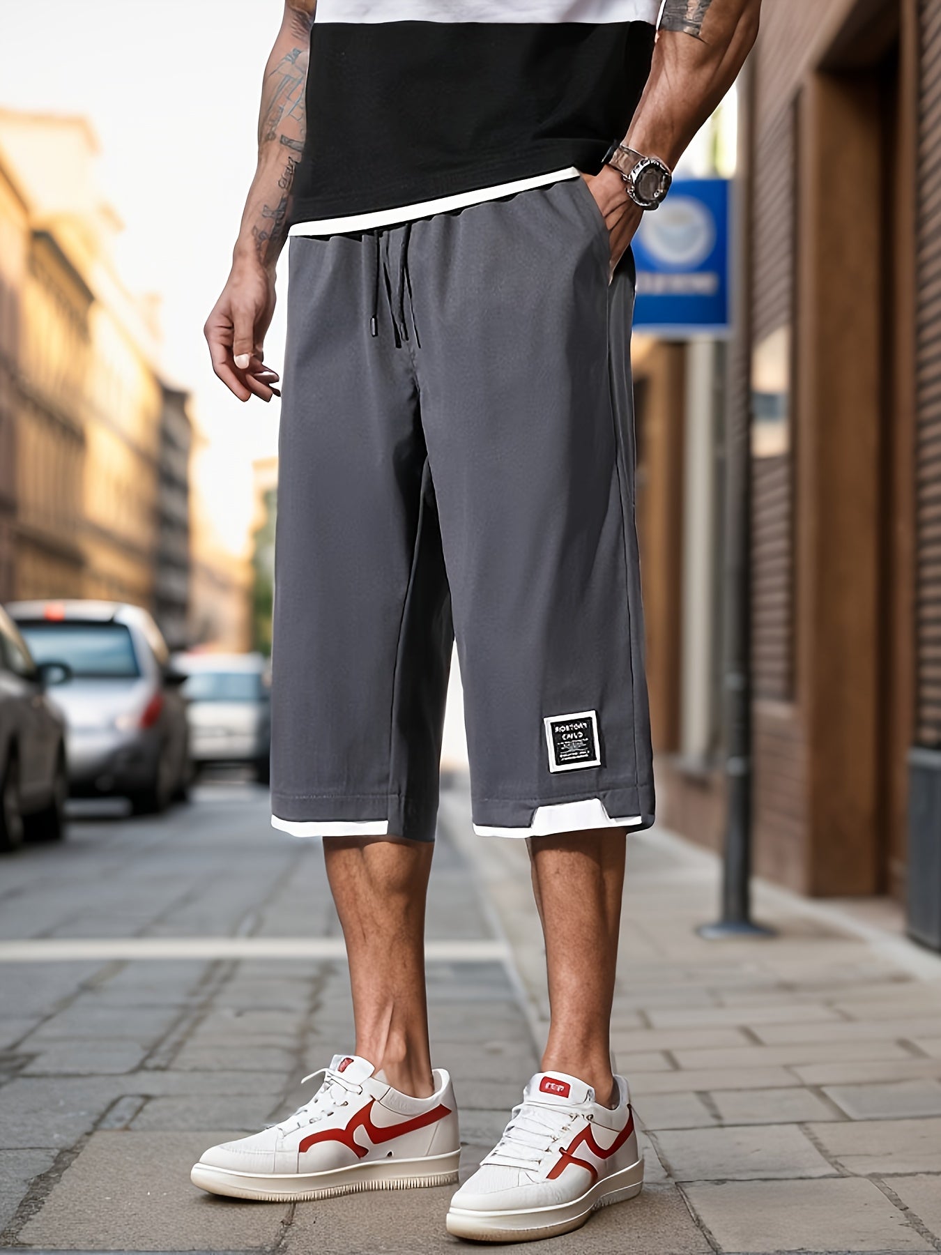 Armeegrüne Faux-Zweiteiler-Shorts - Jonas