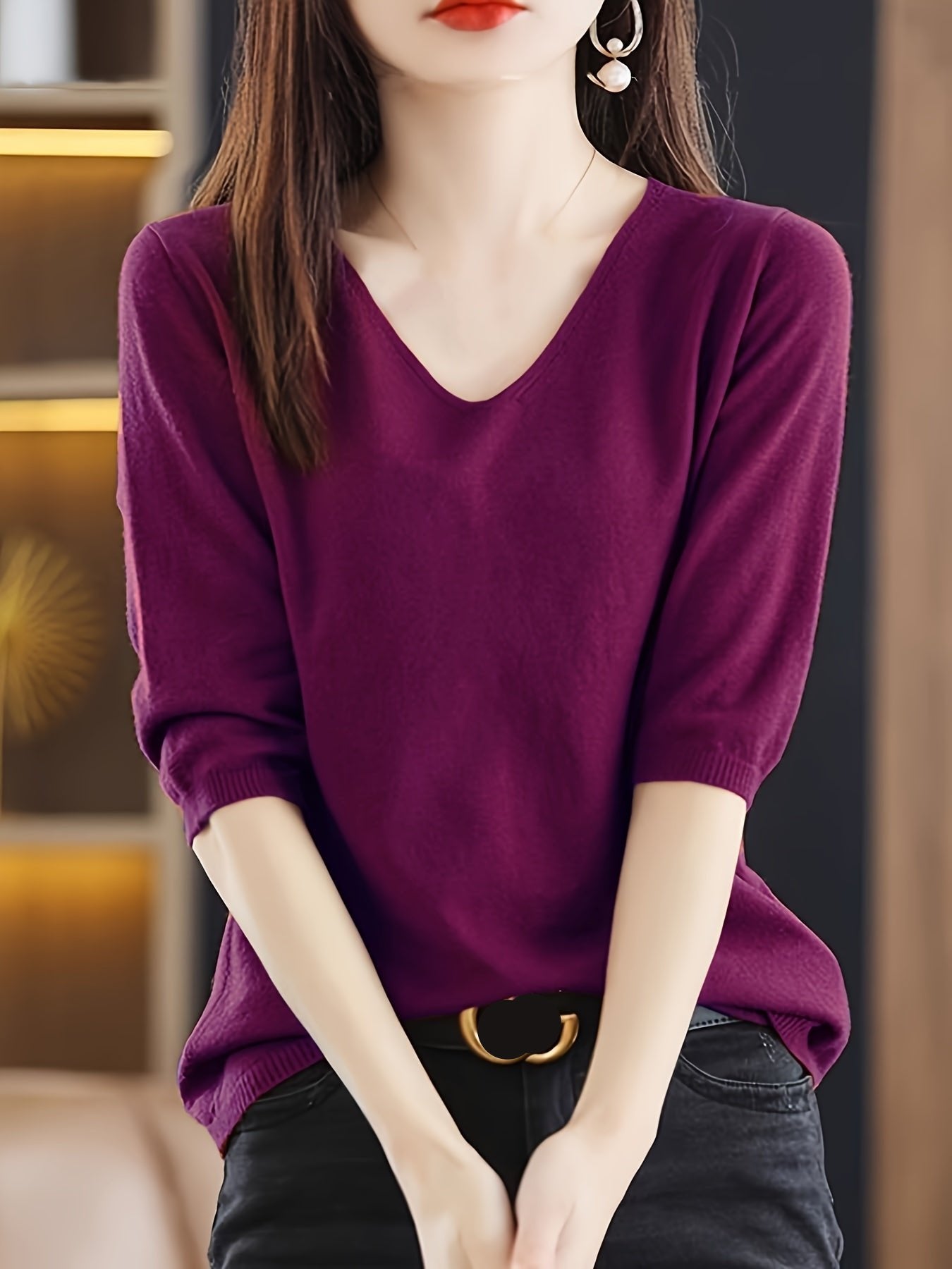 Roter V-Ausschnitt Strickpullover - Emma