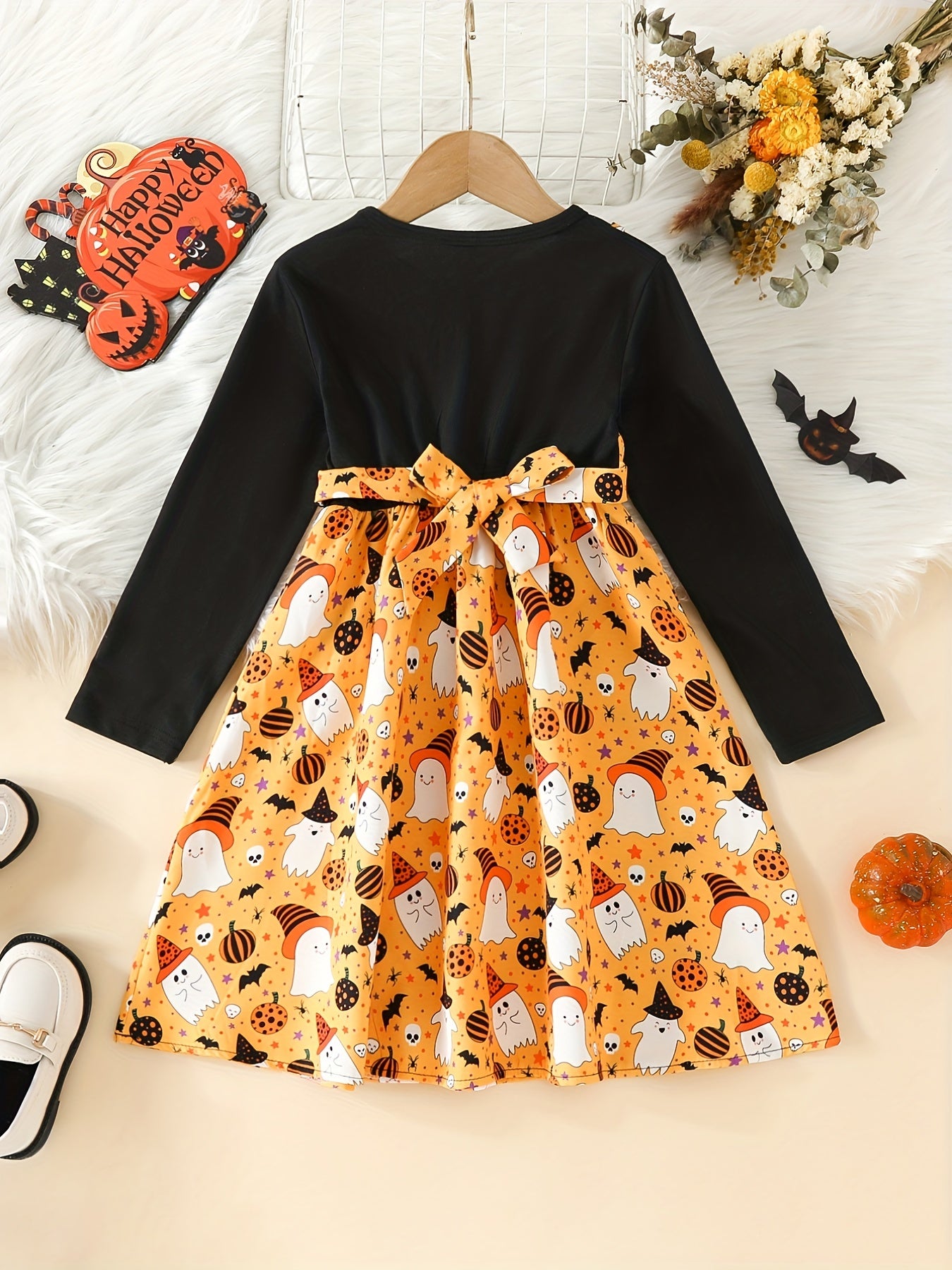 Mädchen Halloween Geisterkleid in Orange - Emily