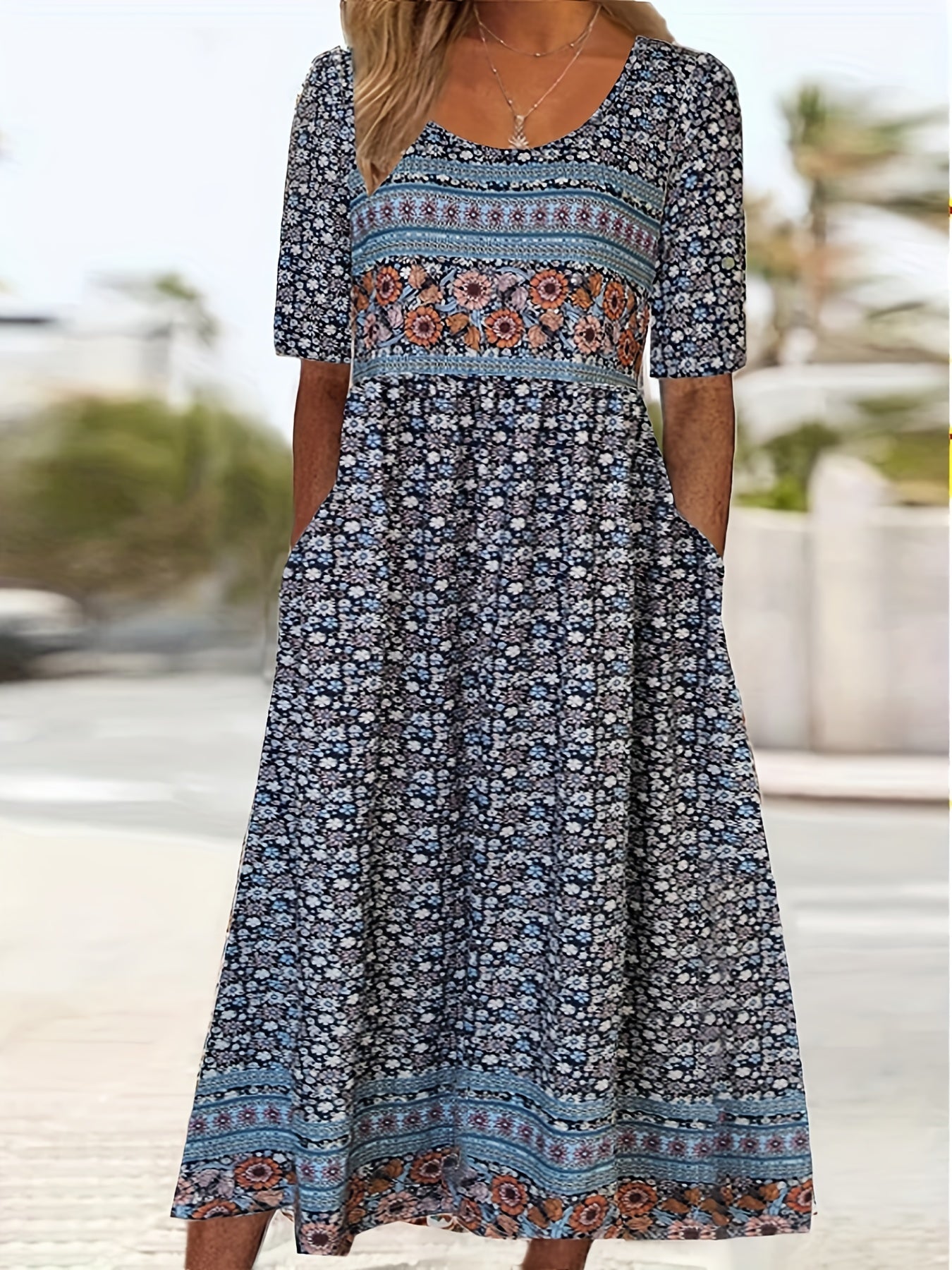 Blaues Boho Maxikleid - Lena