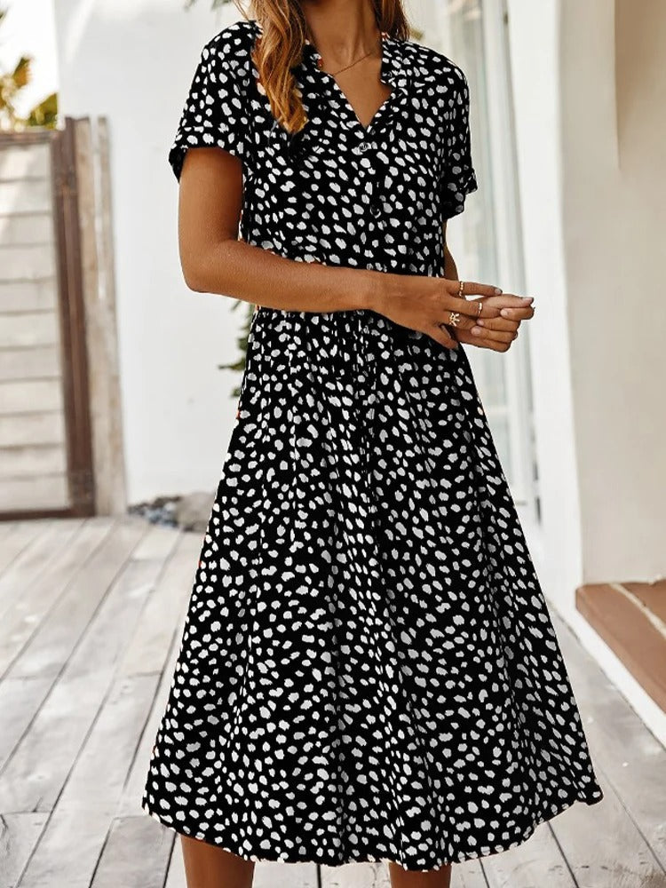Mila - Beige Vintage Midi-Kleid