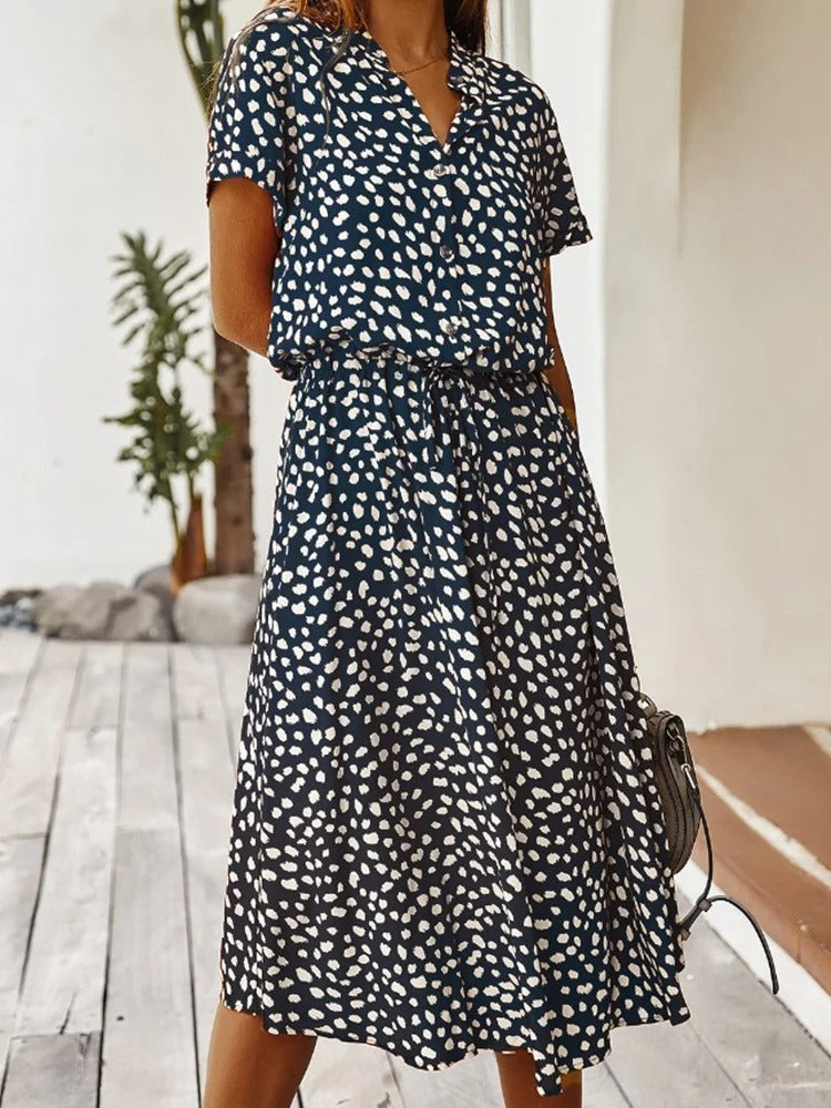 Mila - Beige Vintage Midi-Kleid