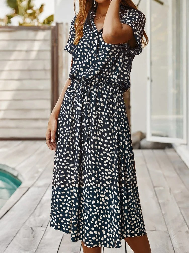 Mila - Beige Vintage Midi-Kleid