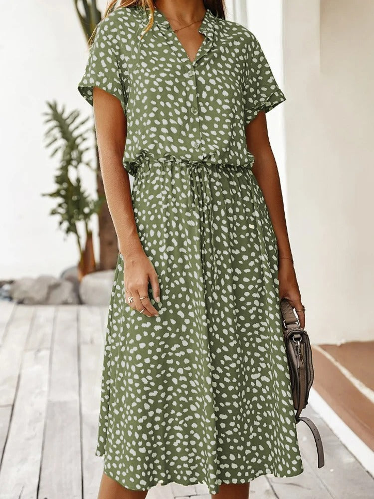 Mila - Beige Vintage Midi-Kleid