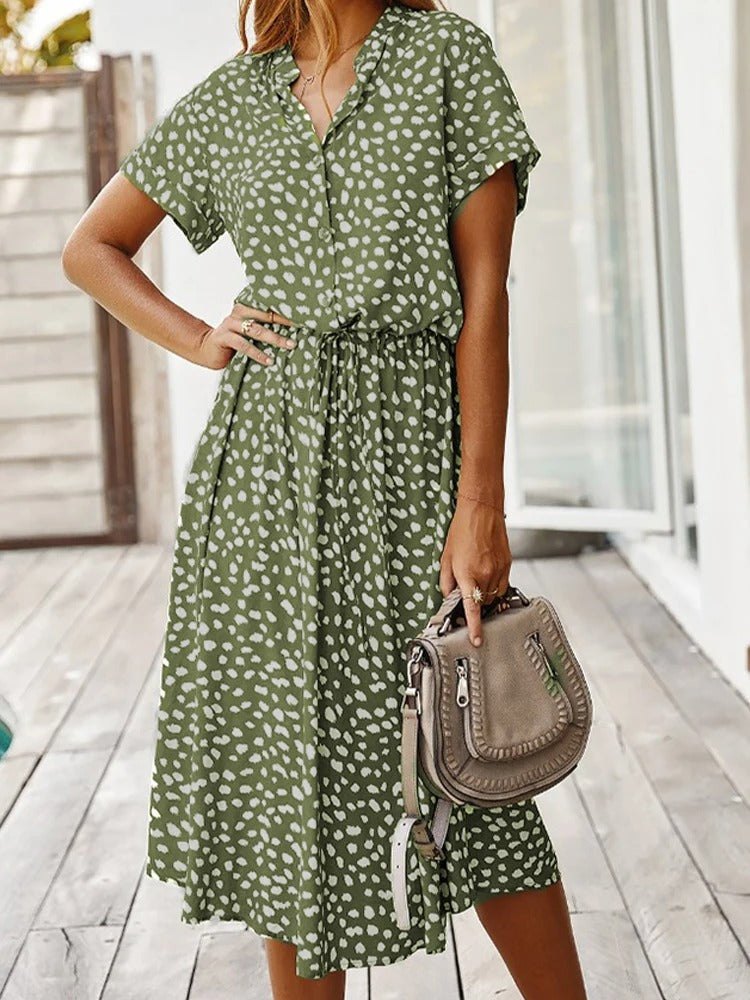 Mila - Beige Vintage Midi-Kleid