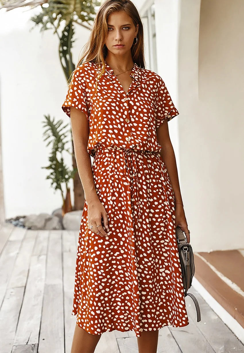 Mila - Beige Vintage Midi-Kleid