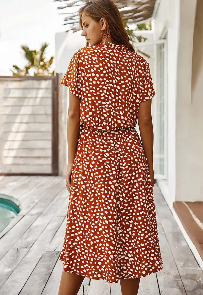 Mila - Beige Vintage Midi-Kleid