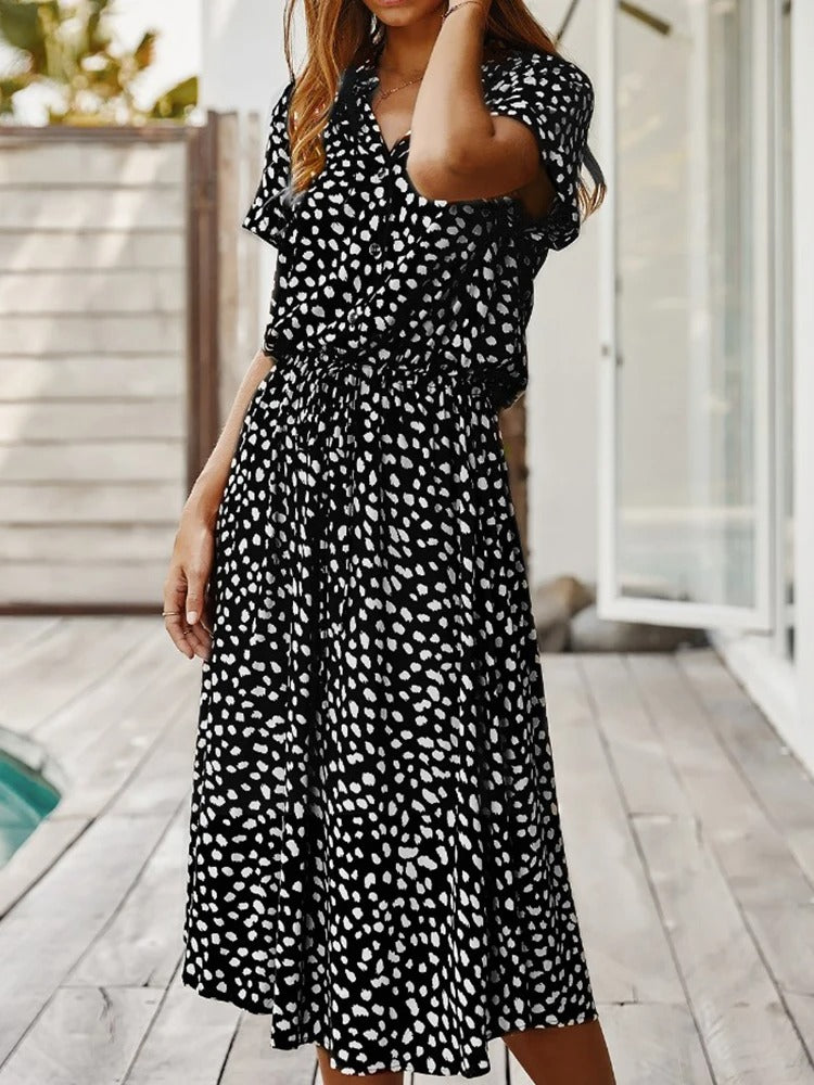 Mila - Beige Vintage Midi-Kleid