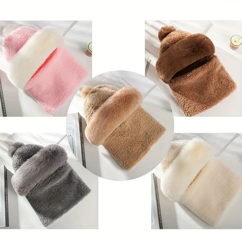 Braune Flauschige Wintermütze mit Schal - Lena