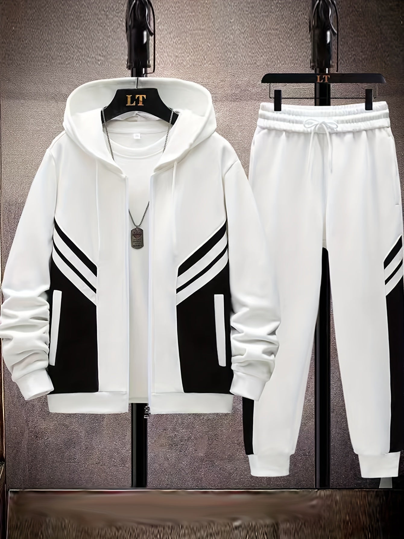 Schwarz Gestreiftes Hoodie & Jogginghose Set - Tom
