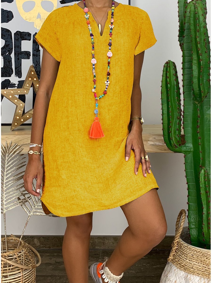 Weißes V-Ausschnitt Shift Kleid - Mia