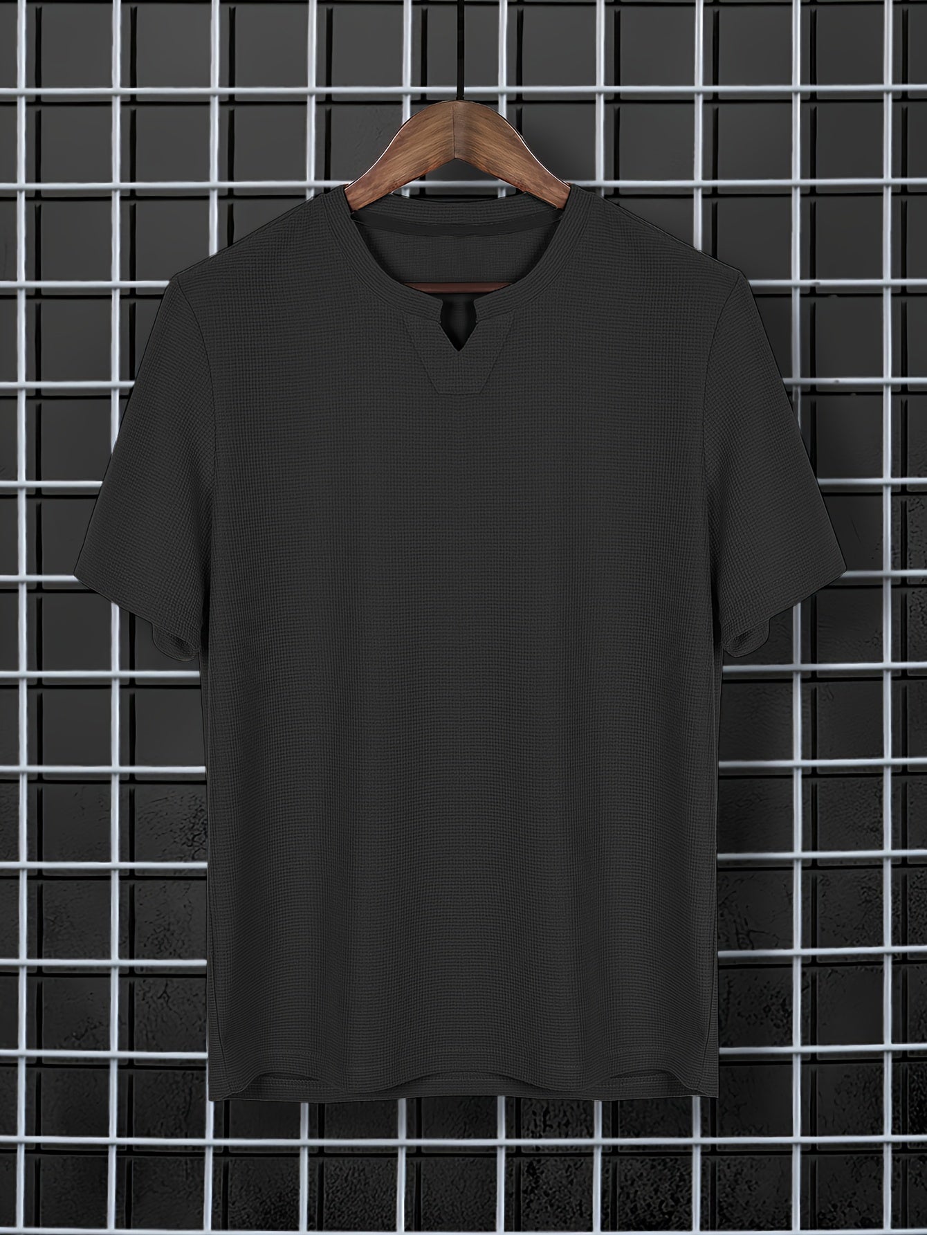 Karamellfarbenes Waffelstrick-T-Shirt - Leo
