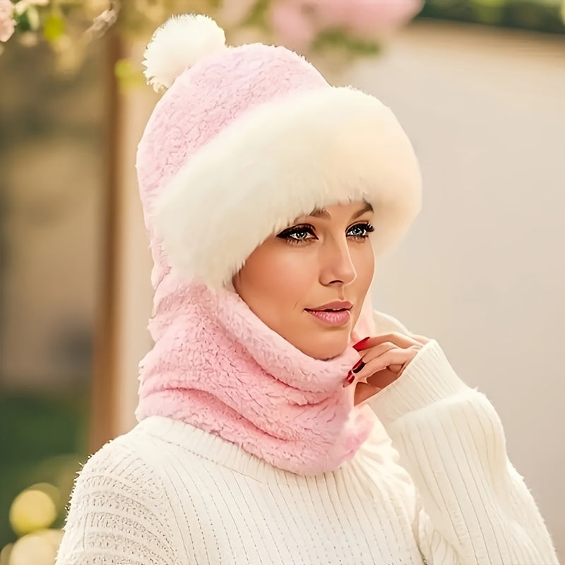 Braune Flauschige Wintermütze mit Schal - Lena
