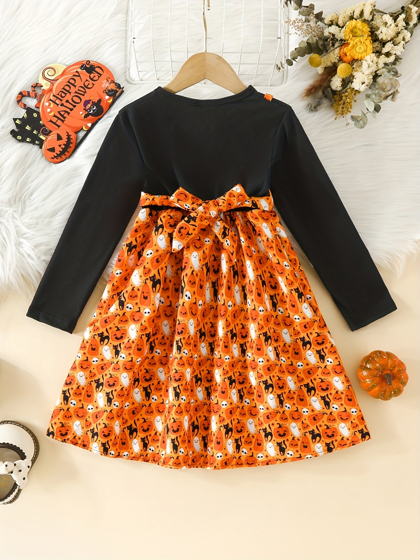 Mädchen Halloween Geisterkleid in Orange - Emily