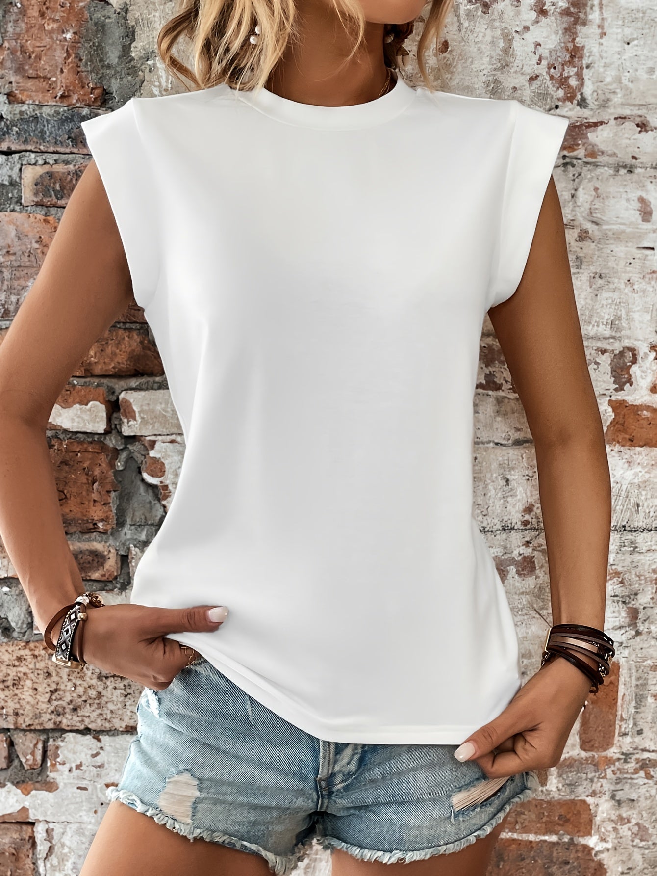 Weißes Cap Sleeve T-Shirt - Alina
