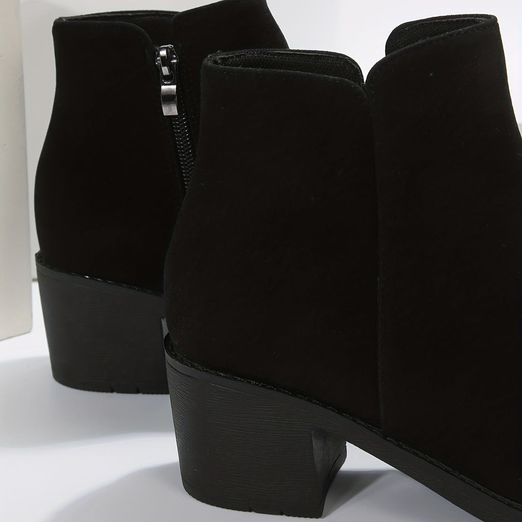 Schwarze Stiefeletten mit Blockabsatz und Reißverschluss - Mila