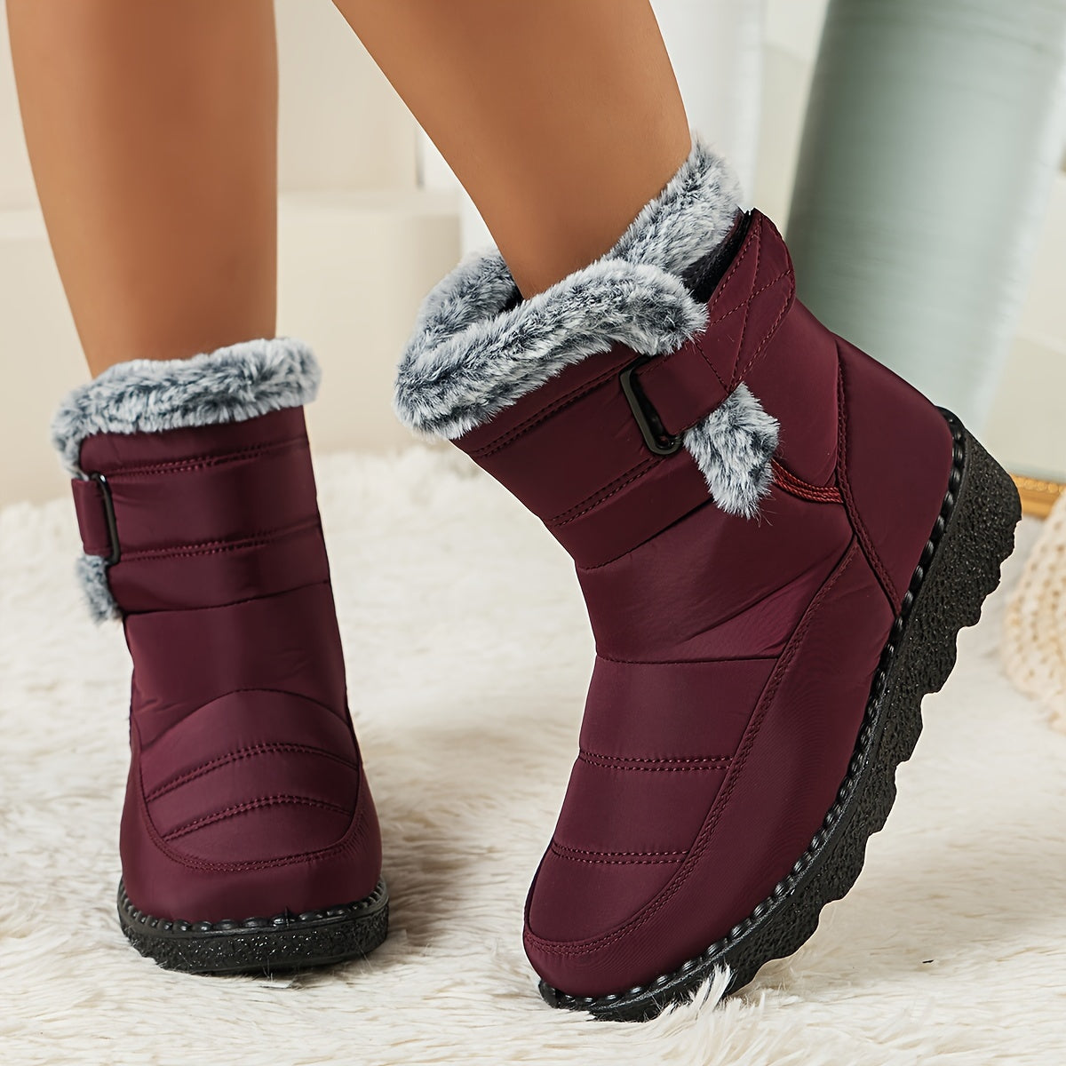 Rote wasserdichte Damen-Schneestiefel mit Plüschfutter - Anna