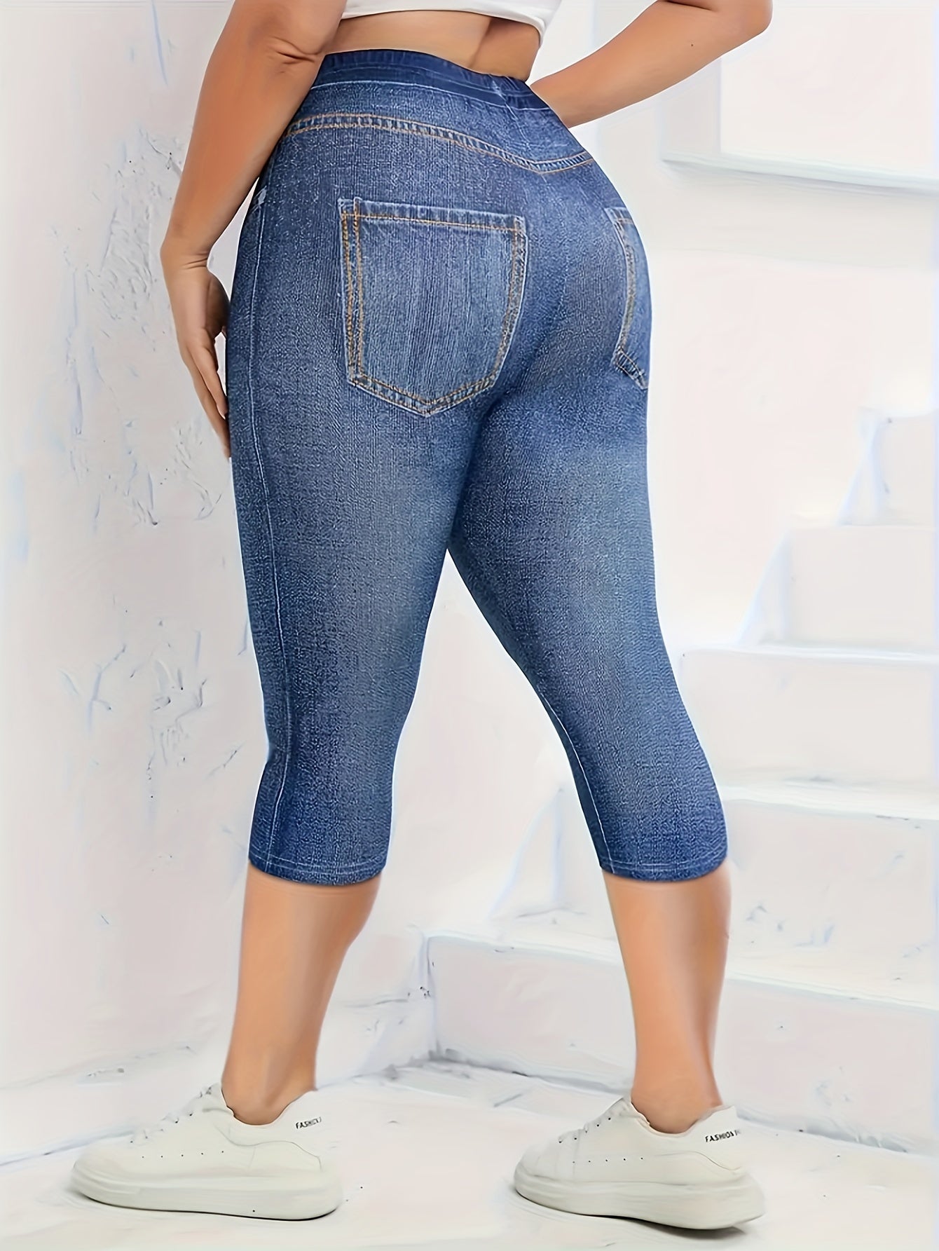 Marineblaue Capri-Leggings in Denim-Optik - Ella