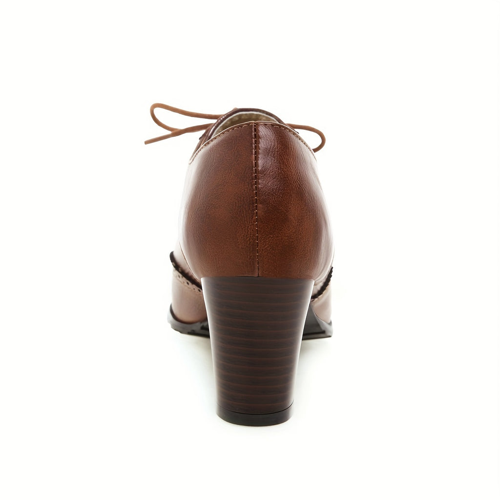 Dunkelbraune Retro Brogues mit Blockabsatz - Clara